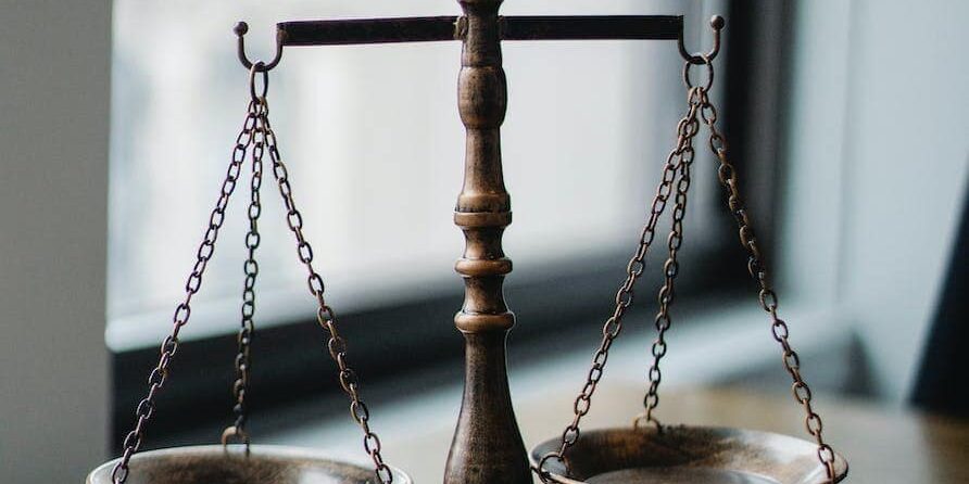 judgement scale and gavel in judge office